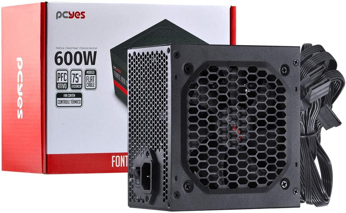 FONTE ATX SPARK 75+ 600W - PFC ATIVO - CABOS FLAT - PXSP600WPT, PCYES, 31822