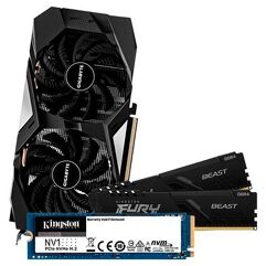 Kit_Placa de Vídeo Gigabyte RTX 2060 + SSD Kingston 250GB, M.2 2280 NVMe + Memória Kingston Fury Beast 16GB (2x8GB), 3000MHz, DDR4, CL15.