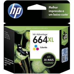 Cartucho HP 664XL Colorido Original (F6V30AB) Para HP Deskjet 2136, 2676, 3776, 5076, 5276