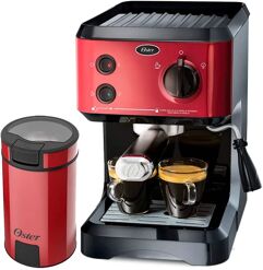 Kit Cafeteira Expresso Cappuccino + Moedor de Café Oster Red