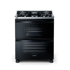 Fogão Brastemp 5 bocas Preto com duplo forno mesa de vidro e turbo chama BFD5VCE