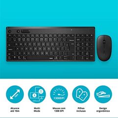 Combo Teclado e Mouse sem Fio RAPOO Bluetooth 2.4Ghz Black RA003