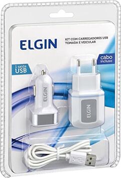 Kit Carregador USB de Tomada Bivolt, Carregador Veicular 1 Saída 1A, 5W e Cabo MicroUSB 1 m Elgin 46RCK1USB00M