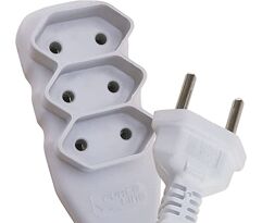 Extensão Slim 3 Tomadas Bipolar Bivolt 1 Metro Branco Force Line