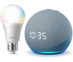 Combo Echo Dot (4ª geração): Smart Speaker com Relógio e Alexa + Lâmpada Inteligente Elgin
