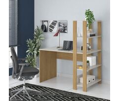 Escrivaninha com Estante Lateral MATCH cor Off White/Carvalho Artely