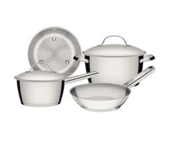 Conjunto de Panelas 4 Peças Tramontina Allegra em Aço Inox com Fundo Triplo e Tampas com Saída de Vapor