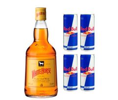 Whisky Escocês White Horse 1L + 4 Latas do Energético Red Bull Energy Drink 250ml