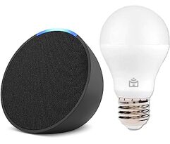 Smart Speaker Amazon Echo Pop Compacto com Alexa + Lâmpada Positivo