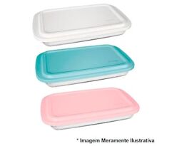 Travessa Refratária Retangular Marinex em Vidro com Tampa Plástica 1,6 L