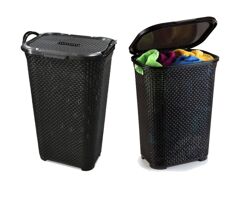 Kit 2 Cestos Organizador Rattan Grande C/ Tampa Basculada Arqplast