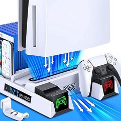 Suporte TwiHill para PS5 com Estação de Carregamento de Controle e Refrigeração para Console Edição Digital/Versão de Disco