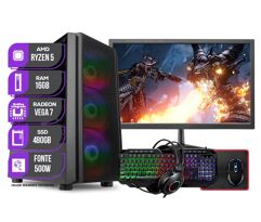 PC Gamer Completo Mancer AMD Ryzen 5 4600G Vega 7 16GB DDR4 SSD 480GB Fonte 500W 80 Plus + Monitor + Periféricos