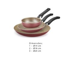 Conjunto de 3 Frigideiras Francesa Antiaderente Alumínio