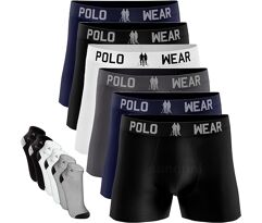 Kit 9 Cuecas Polo Boxer Adulto Masculinas Wear Original + 6 Meias