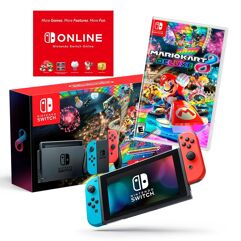 Console Nintendo Switch + Joy-Con Neon + Mario Kart 8 Deluxe + 3 Meses de Assinatura Nintendo Switch Online Azul e Vermelho HBDSKABL2
