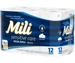Papel Higiênico Folha Dupla Mili Sensitive Care 12 Rolos 30m