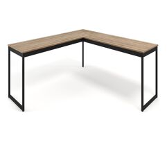 Mesa Em L estilo Industrial Vintage em Ferro e Madeira Laminada