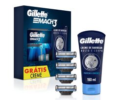 Kit Gillette 4 Cargas para Barbear Mach3 + Creme Grátis