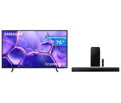 Smart TV 75” Samsung 4K UHD Crystal Tizen 3 HDMI + Soundbar HW-B550/ZD 2.1 Bluetooth
