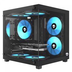 Gabinete Gamer Ninja Ryomaru Mini Tower Vidro Temperado mATX Com 3 Fans Rainbow Sem Fonte Preto